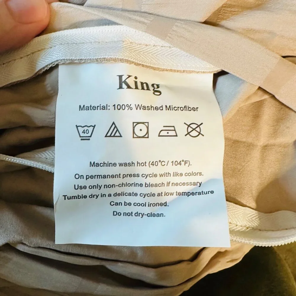 King Size Duvet Cover Microfiber Beige Khaki Lightweight Seersucker Bedding Set
